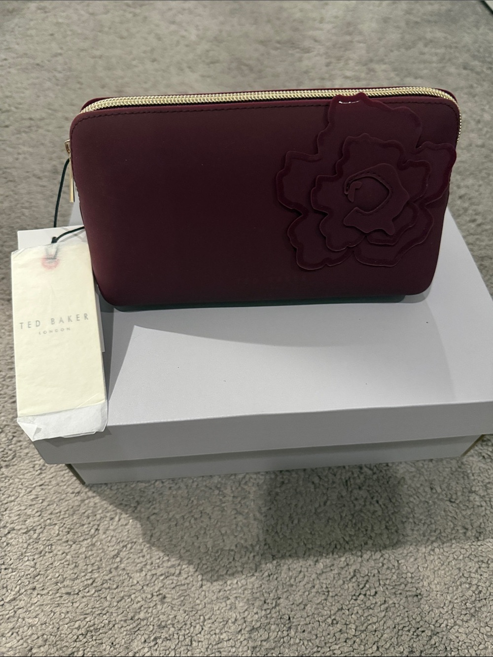 Ted Baker Burgundy Floral Applique Zip Cosmetic Case
